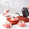 Miniatyrbilde 4 av 5: Stabelbare Cappuccinokopper i porselen med skåler og metallstativ, B