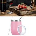 Miniatyrbild 6 av 8: 12oz 304 Rostfritt Stål Äggskalskopp Set U-formad Stor Mag Värmeisoleringskopp med Sugrör Koppslock Borste Rosa