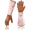 Miniatyrbillede 1 af 5: Havearbejde Rose Læderhandsker Kvinder Forlænget Pro Handsker Rose Beskæring Have til Mor og Bedstemor Havegaver (Brun)