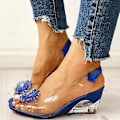 Miniatyrbillede 4 af 5: Blomsterdesign Rhinestone Wedge Sandaler36 Sort