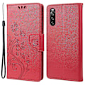 Miniatyrbillede 1 af 5: Sony Xperia 10 IV Sommerfugl Blomst Præget Wallet Case - PU Læder Stand Flip Cover Lilla