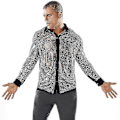 Miniatyrbillede 2 af 5: Glimtende Sequined Mesh Mænds Disco Dance Skjorte Sølv