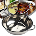 Miniatyrbillede 4 af 5: Dobbelt Hotpot Gryde i Rustfrit Stål med To Rum, Kompatibel med Gasblus, Gryde til Hjemmekøkken, Suppegryde, 32 cm