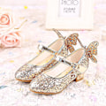 Miniatyrbillede 2 af 5: Glitter Princess Pige Høj Hæl Læder Sko Sommerfugl 3D33226 Guld