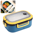 Miniatyrbilde 3 av 8: 1200 ml Bento Lunsjboks Dobbelt Lag Isolasjon Lunsjboks Beholder med Gaffel Skje for Studenter Kontorarbeidere Blå