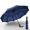 Wood Handle Folding Umbrella Windproof Compact Travel, Automatic Open/Close Large Rain Umbrellas Navy Blue