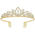 Miniatyrbillede 1 af 5: Guld Krystal Rhinestone Bryllup Tiara Kam - Prinsesse Pageant Brudebal Pandebånd
