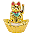 Miniatyrbild 1 av 8: Solcells driven vinkande katt - Lycka till rikedom välkomnande lyckokatt hem rum kontor skrivbord dekoration MLY358A guld