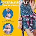 Miniatyrbillede 5 af 5: Motiverende vandflaske med sugerør, 1L/2L sportsdrikkeflasker med tidsmarkering, BPA-fri lækagesikker holdbar (Pink)