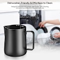 Miniatyrbillede 3 af 5: Sort Mælkekande Barista Kaffekande, Metalkande til Mælkeskumning, Rustfri Stål Mælkekande til kaffe - 350 ml (12 oz)_SZXM