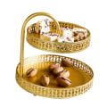 Miniatyrbillede 2 af 8: Dobbelt lag kagefad dekorativ kobber guld kiks dessert display plade til bryllup blad
