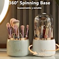 Miniatyrbillede 3 af 5: Makeup Børste Organizer med Låg, Roterende og Støvtæt Opbevaringsboks til Entré og Badeværelse 1 stk. Mørkegrøn