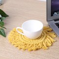 Miniatyrbillede 4 af 8: Håndvævet rund bordskåner til husholdning, isolerende coaster, kaffekop-isoleringspude, måttedekoration (gul rund form)