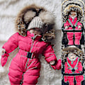 Miniatyrbild 2 av 5: Unisex Baby Overall med Huva - 0-24 Månader - Pojk & Flicka Romper med Pälskrage 70cm Röd