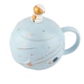 Miniatyrbillede 3 af 8: 400 ml sød astronaut krus ergonomisk håndtag keramisk kop med låg ske til kaffe te mælk lyseblå