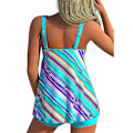 Miniatyrbilde 2 av 3: Stripete Sling Tankini Set - Dame Polstret Badedrakt med Boy Shorts 3XL Rose Red