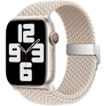 Miniatyrbild 1 av 4: Justerbart vitt vävt Solo Loop-band för Apple Watch - Kompatibelt med Iwatch Series Ultra Se 8/7 - Elastiskt nylonarmband