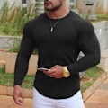 Miniatyrbillede 5 af 8: Mænd Tætsiddende Top Elastisk Hurtigtørrende Bomuldsblanding Langærmet T-shirt til Fitness Løb Sort XXL