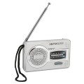 Pikkukuva 4 / 8: AM FM -transistoriradio DSP-siruilla, kannettava taskukokoinen miniradio kaiuttimen ja kuulokeliitännän kanssa, hopeaharmaa