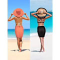 Miniatyrbillede 3 af 5: Elegant sort og orange chiffon strandkjole til damernes badedragt