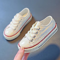 Miniatyrbilde 1 av 5: Barnsko Fashion Flat Shoes - Vita Canvas Sneakers för Pojkar, Perfekt för Skola, Vår och Höst med Gratis Frakt19 Vita