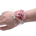 Miniatyrbilde 4 av 4: Jenter brudepike håndledd corsage brude silke håndleddsblomster med faux perleperler stretch håndledd (Mørk blå)