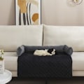 Miniatyrbillede 3 af 3: Luksuriøs vandtæt fløjls kæledyrssofa seng med skridsikkert design og 3-sidede puder - Ideelt møbelbetræk til hunde og katte 90X90CM GRÅ SORT