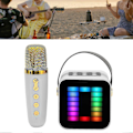 Miniatyrbillede 4 af 5: Mini Karaoke Maskine Sæt RGB Pickup Lys Digital Behandlingschip Håndholdt Bærbar Bluetooth Højttaler Med Mikrofon Hvid ZD.16