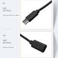 Miniatyrbild 5 av 5: Strömbrytare USB Typ C med indikatorlampa Hane till Hona USB-C Förlängningskabel Brytare kompatibel Raspberry Pi 4B-B13
