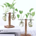 Miniatyrbild 4 av 7: Glasvas med trästativ Hjärtbollform Hydroponisk växtbehållare Bordsdekoration