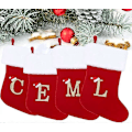 Pikkukuva 2 / 4: 50 cm monogrammikirjaimella varustetut joulusukat, punainen sametti valkoisella erittäin pehmeällä muhkealla reunuksella, brodeeratut joulusukat (M)