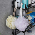 Miniatyrbillede 5 af 6: Toiletopbevaringshylder Jern vægmonteret 2 lag sammenfoldelig gitter boligindretning med kroge til badeværelse Sort