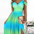Miniatyrbillede 3 af 3: Elegant Off-Shoulder Maxi Kjole til Kvinder S Tie Dye