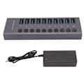 Miniatyrbillede 3 af 8: 10 Port USB3.0 Hub Splitter Uafhængig Strømforsyning Opladning Dataoverførsel Drevet Usb Hub 100‑240V EU Stik