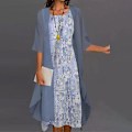Pikkukuva 1 / 3: Bohemian Floral Print Kaksiosainen Mekkosetti Naisille - Sininen 5XL