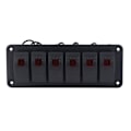 Miniatyrbilde 1 av 8: 6-veis vippebryterpanel LED-bakgrunnsbelyst på/av-bryter vanntett kretsbeskyttelse for bil RV buss marinebåt ATV UTV rød