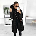 Miniatyrbillede 1 af 3: Mink Velvet Faux Fur Hættejakke - Sort