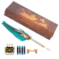 Pikkukuva 1 / 8: Sulkakynä kalligrafia kirjoitus Vintage Set Metal Retro Dip Quill Kit mustepussi SP270Musta Vihreä