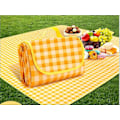 Miniatyrbillede 2 af 3: Picnic tæppe 100 x 150 cm, strandtæppe, picnic tæppe, vaskbar strandmåtte, camping, picnic (gul hvid)