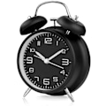 Miniatyrbild 1 av 5: Dubbel Bell Väckarklocka Analog Quartz Väckarklocka med Nattlampa | Högt Alarm | Tyst Gående | Tyst Retro Väckarklocka, Stor 4-tums Urtavla - Svart