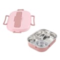 Miniatyrbild 4 av 8: Lunchlåda i rostfritt stål 4-Grid Bärbar Bento Box Matförvaringsbehållare för Student Vuxen4-Grid Lunchlåda med soppskål: Rosa