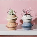 Miniatyrbild 5 av 5: Set med 2 keramiska blomkrukor - För suckulenter - Kreativ - Mini Planet - Dekorativ blomkruka för inomhus eller balkong - Blå