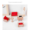Miniatyrbild 3 av 5: Trädockhusmöbler Set Vardagsrum Soffa TV-Skåp Kaffebord Miniatyr Dockhus Tillbehör