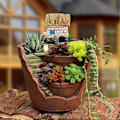 Miniatyrbillede 3 af 4: Kreativ sukkulent plantepotte, fe-have harpiks blomsterpotter sødt hus DIY have dekoration (brun, 13*10*10cm)