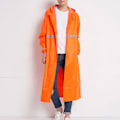 Miniatyrbillede 1 af 5: Lang regnfrakke fortykket reflekterende regnfrakke genanvendelig poncho vandtæt stilfuld lang regnjakke til udendørs orange XL