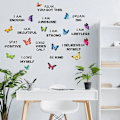 Miniatyrbilde 2 av 5: Et sett med sommerfuglveggklistremerker med inspirerende setninger Dekorative klistremerker, veggdekorasjon for soverom bad stue kontor