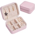 Miniatyrbillede 1 af 5: Pink-Smykkeskrin, Dobbelt Lag Lille Rejse Smykke Organizer, PU Læder Opbevaringsposer til Kvinder Pige Bærbar Holder, Halskæde, Øreringe, Ringe, Acce