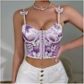 Pikkukuva 3 / 5: Sileä satiininen perhosapplikaatio Push-Up Bustier korsetti rintaliivit Top M