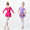 Miniatyrbilde 3 av 5: Jente Ballet Dansesett med Chiffon Skjørt og Sløyfe, Rosa, Lang Erme, Høyde 140-150cm