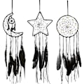 Miniatyrbillede 1 af 5: 3 Stykker Macrame Drømmefanger Måne Sol Stjerne Design Vævet Vægophæng Dekoration Håndlavet